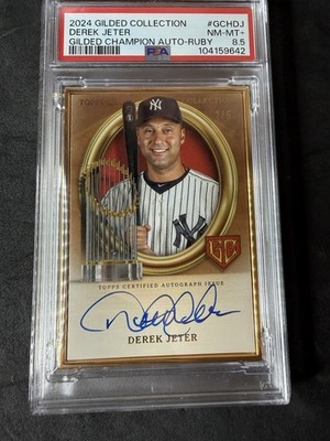 2024 Topps Gilded Derek Jeter Gold Frame Champion Auto #2/5 Ruby Jersey # PSA 