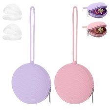 2 Pack Silicone Pacifier Holder Case, Portable Travel Storage Pouch pink purple