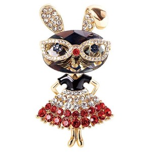 Authentic Rhinestone Rabbit Brooch Pin for Women - Cute Gold Plated Bunny Jewelry