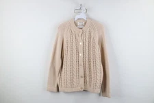 Vtg 50s 60s Streetwear Womens S Hand Loomed Chunky Cable Knit Cardigan Sweater