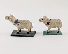 Antike Grulich Krippe handgeschnitzt Holz Paar kleine Schafe Lämmer