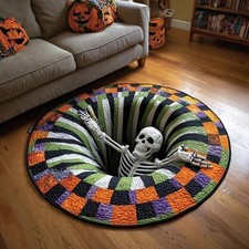 Halloween 3D Vortex Round Rug, Novelty Ghost Skeleton 3D Optical Illusion Rugs