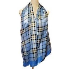 VINTAGE Tie Rack VINTAGE 15x60" plaid blues scarf - sheer poly - Made in Italy
