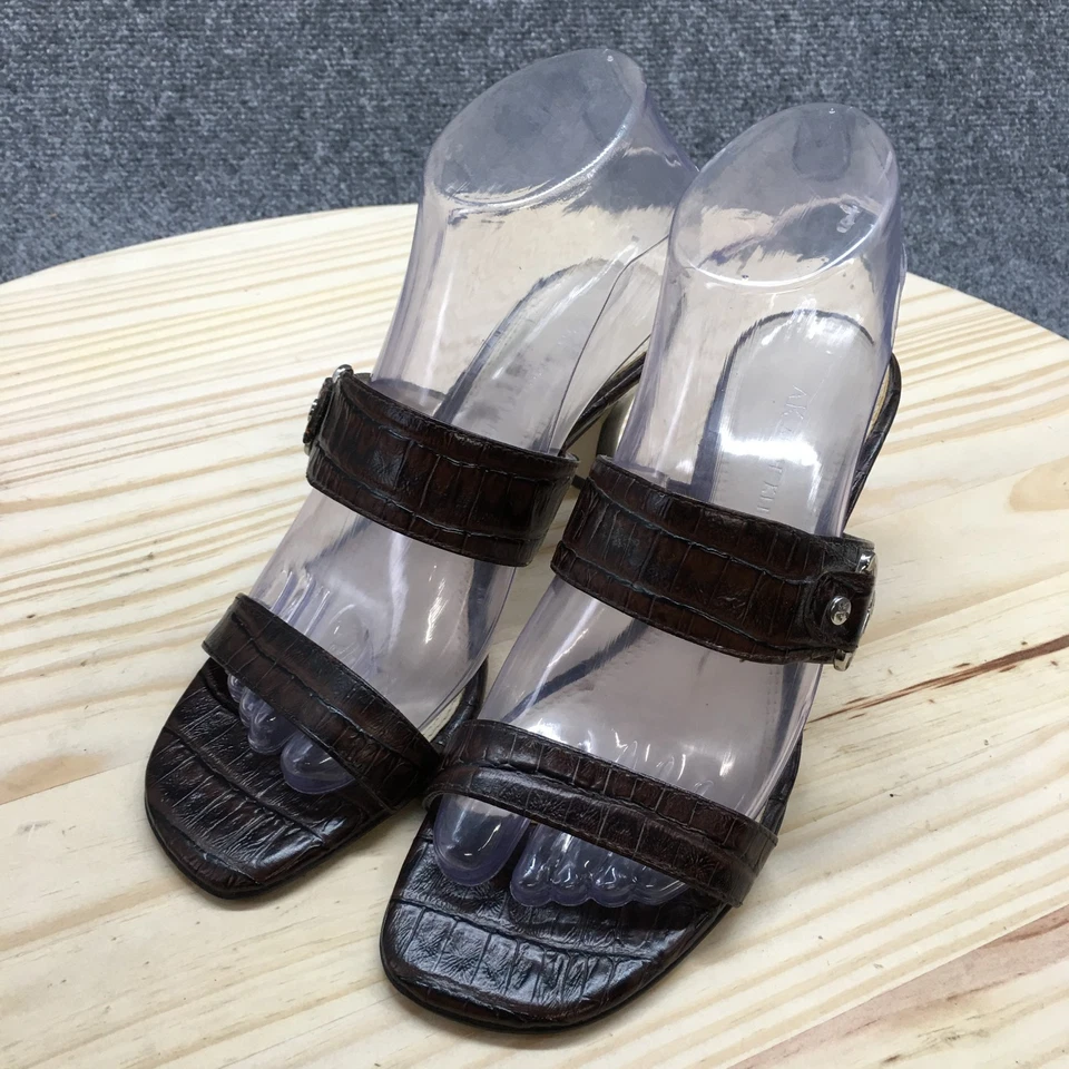 Anne Klein Sandal Womens 6M Brown Barlett Open Toe Slip On Cone Heels Leather - Image 3 of 4