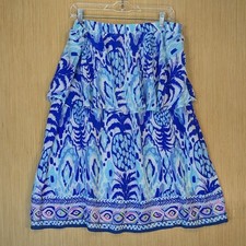 Lilly Pulitzer Blue Ikat Tiered Quincy Mini Dress Boho Tropical Resortwear Large