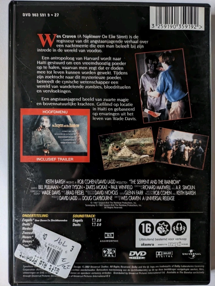 The Serpent And The Rainbow [DVD] ❤️ Wes Craven Rare Horror  - Image 2 of 3
