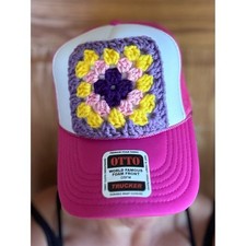 OTTO Trucker Hat with Handmade Crochet Granny Square Patch NWT