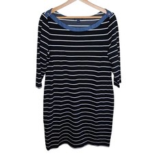 Tommy Hilfiger | Black White Striped Dress Denim Boatneck Collar Size XL