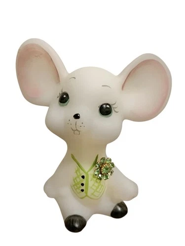 Fenton White Satin Boutonniere Buddy Mouse with Vest Artist Signed Figurine
