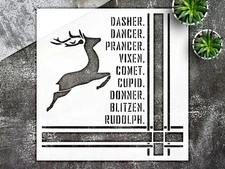 Dasher Dancer Prancer Wall Art Reusable Plastic Stencil - StencilAir