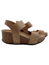 CYPRES Damen Plateausandalen Gr. 38 Beige Gold Kork Keilabsatz Sandaletten