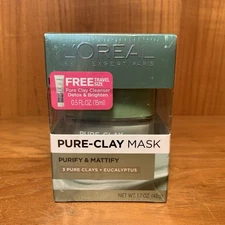 NEW L’Oreal Pure-Clay Face Mask Purify & Mattify 1.7oz + Detox & Brighten .5oz