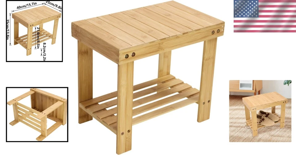 Stylish Bamboo Step Stool with Storage for Bathroom and Living Room Use - Image 2 of 4