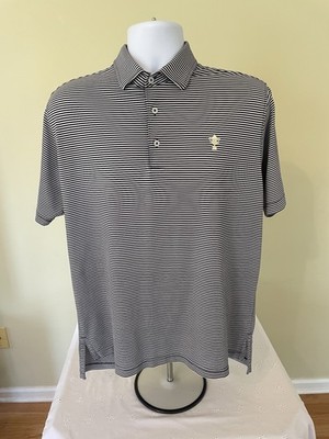 FENNEC STRIPE POLO SHIRT Poly/Span Size Medium stretch NWOT Black &White