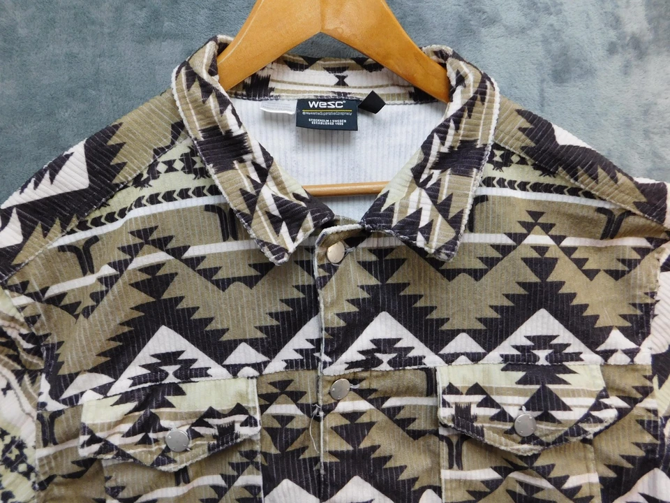 WeSC Trucker Jacket Mens Medium Brown Black Aztec Corduroy Blanket Southwest - Image 2 of 4