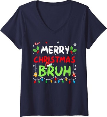 Merry Christmas Bruh Meme - Xmas Tree Decorations Ladies' V-Neck Tshirt