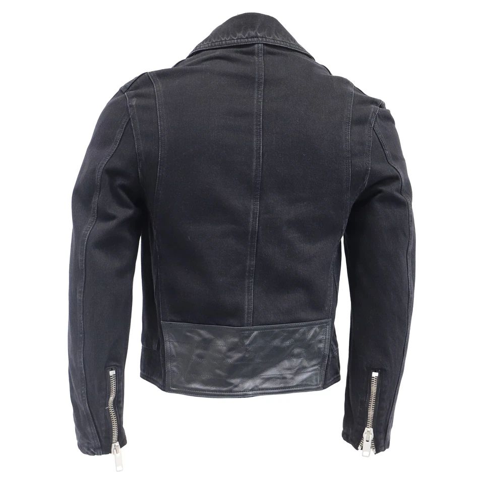 Givenchy Zipped Biker Jacket In Cotton Denim Men Black Size 52 - Image 4 of 4