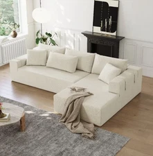 Modern Chenille Upholstered Sectional Sofa Set - 108" Couch with 6 Pillows