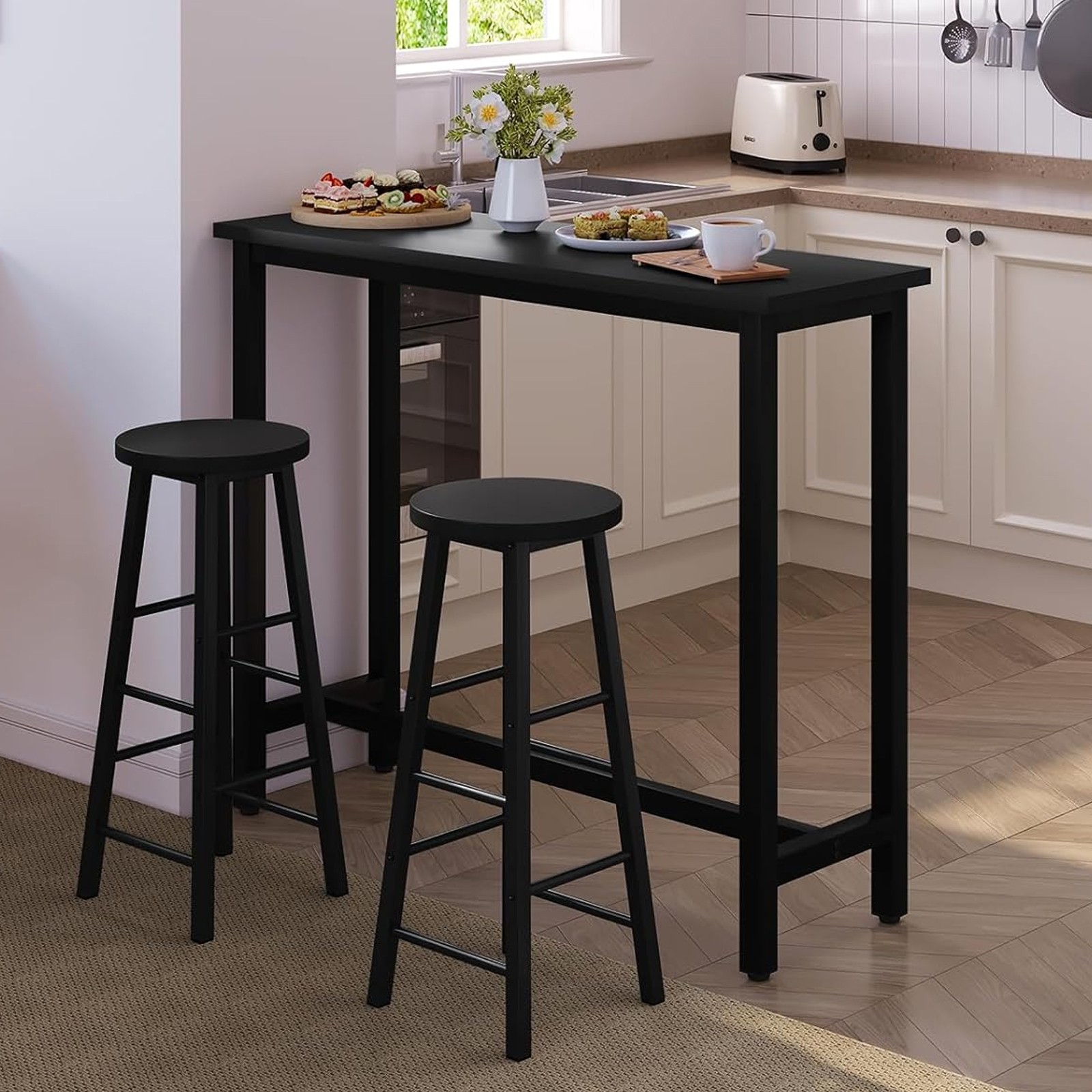 WOLTU Dining Table Set Bar Table & Stools Breakfast Bar Table 2 Round Bar Stools