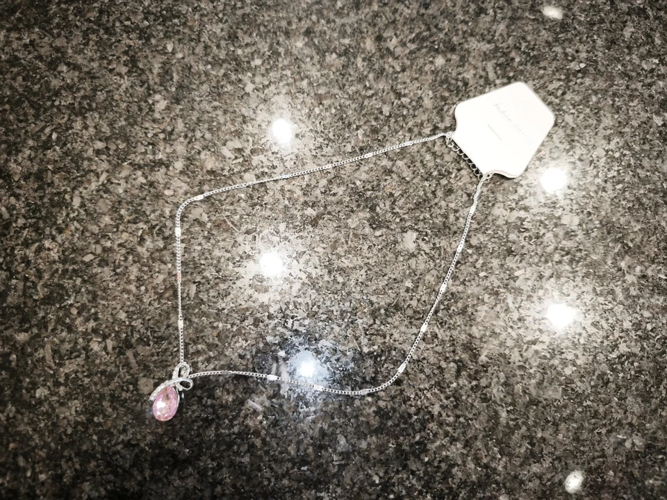 Schöne Goldene Damenhalskette/Anhänger Tropfenförmig In Rosa Und Strasssteinen - Bild 4 von 4