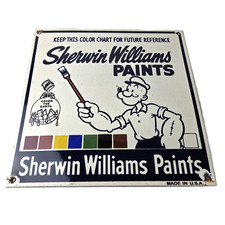 Vintage Sherwin Williams Sign - Paint Brush Gas Pump Porcelain Color Chart Sign