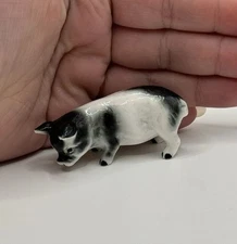 Vintage Bone China Miniature Hog Pig Figurine Spotted Piggy Trinket