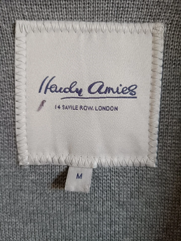 Hardy Amies Gray Cotton Cardigan Men Size M 2 Pockets Buttons Class Vintage Look - Image 2 of 4