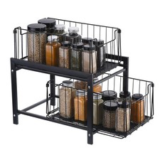 2 Tier Under Sink Cabinet Organizer with Sliding Drawer Baskets Black