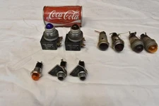 Lot of Vintage Red Yellow Blue Jeweled Glass Industrial Machine Indicator Lights