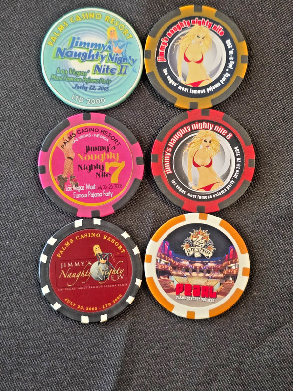6 PALMS CASINO LAS VEGAS NEVADA CASINO CHIPS JIMMYS NAUGHT NITE UNCIRCULATED