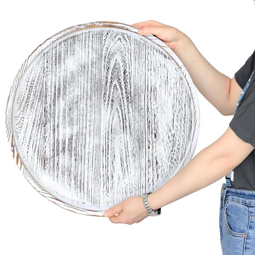 Gurfuy Extra Large Round Ottoman Table Tray 20" - Rustic Wooden Serving Tray ...