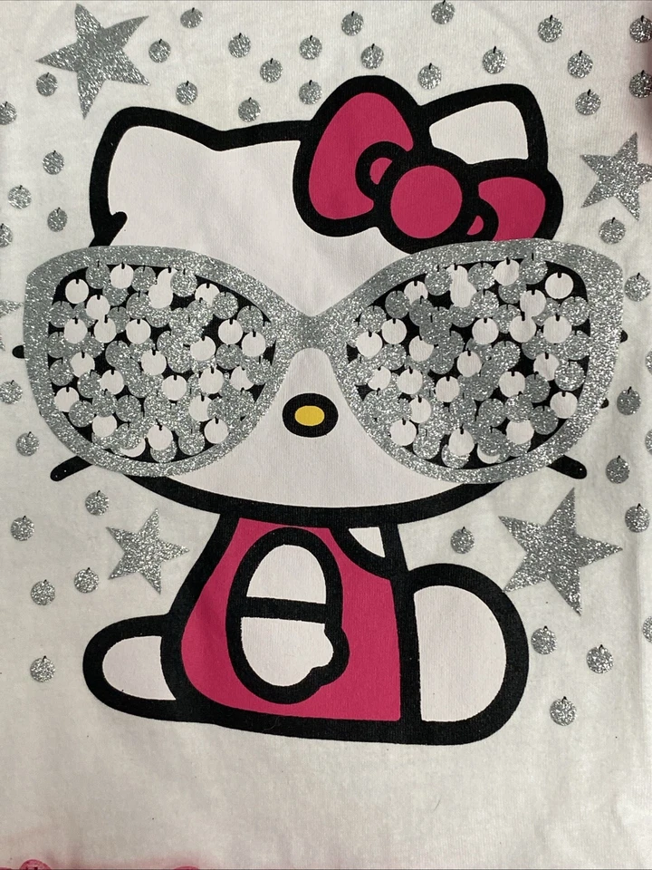 Vestido Hello Kitty Rosa Blanco Talla 4 Brillo Gráfico Frontal Tutú Falda Mangas Largas Foto 3 de 4