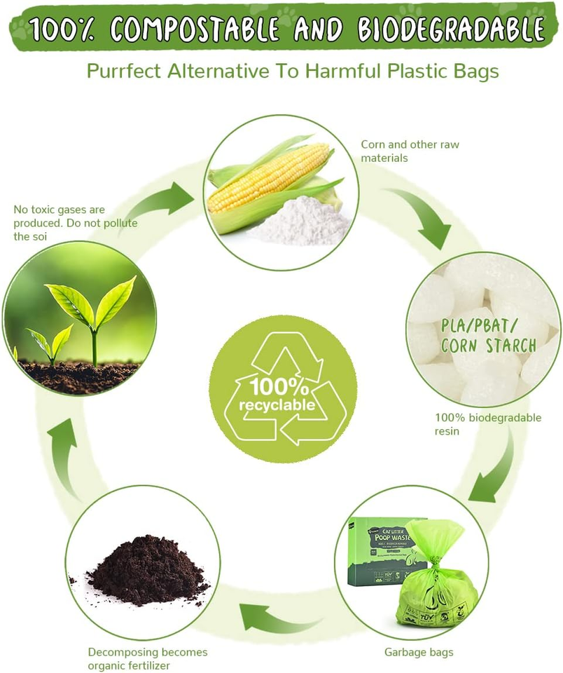 Cat Litter Bags for Poop Biodegradable Cat Waste Disposal Bag Leakproof