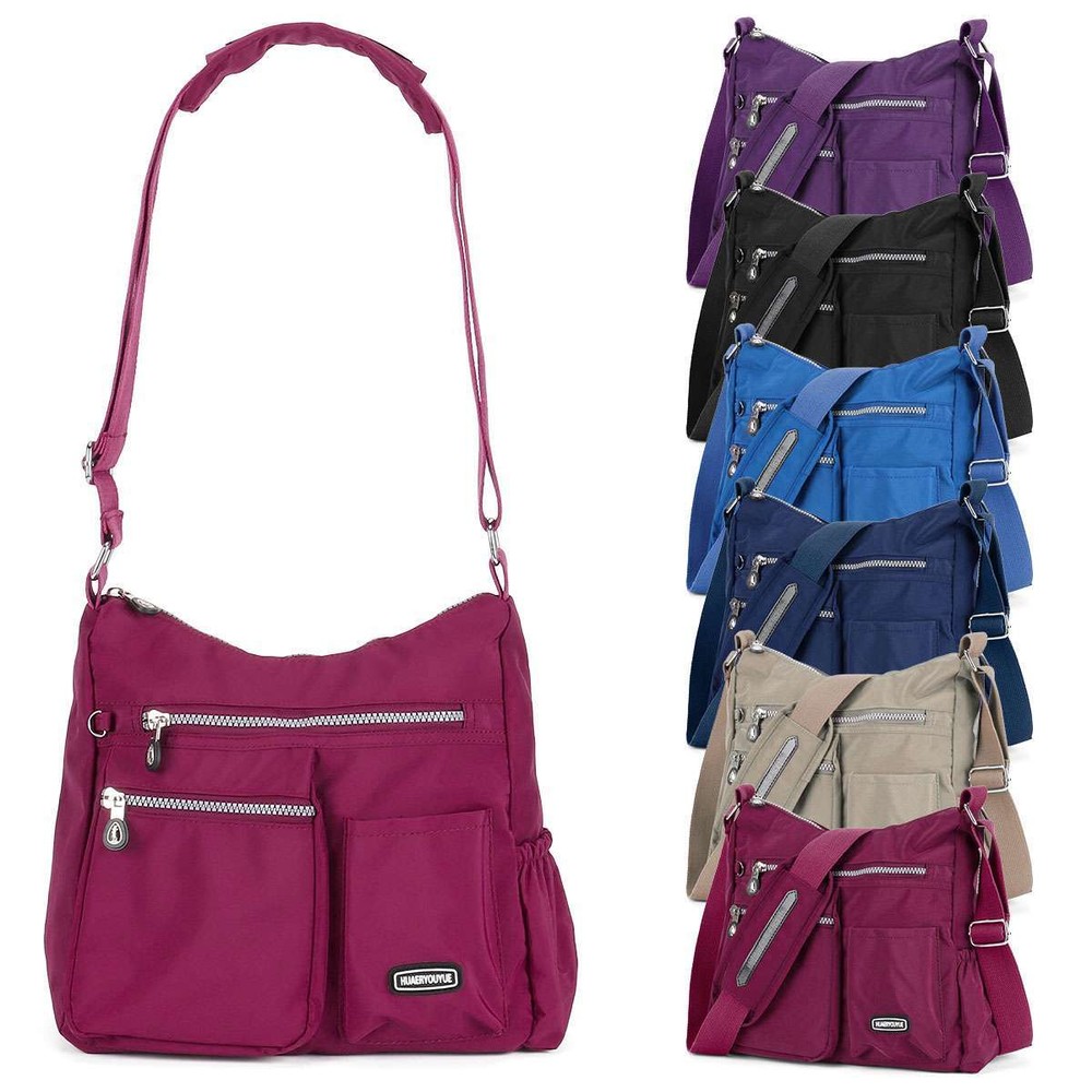 Women's Large Waterproof Nylon Crossbody Bag with Multiple Pockets for Travel