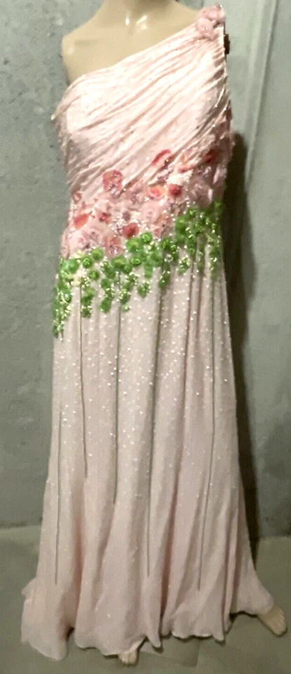 Escada Sequin Bead Embroidered Pink Floral Long Maxi Gown Dress US 8 10 / DE 40 - image 3 of 4