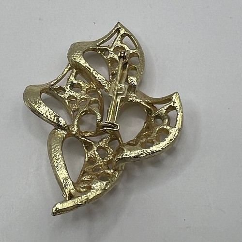 Vintage Ribbon Flower Brooch Brushed Gold Tone Pin - Picture 2 of 8