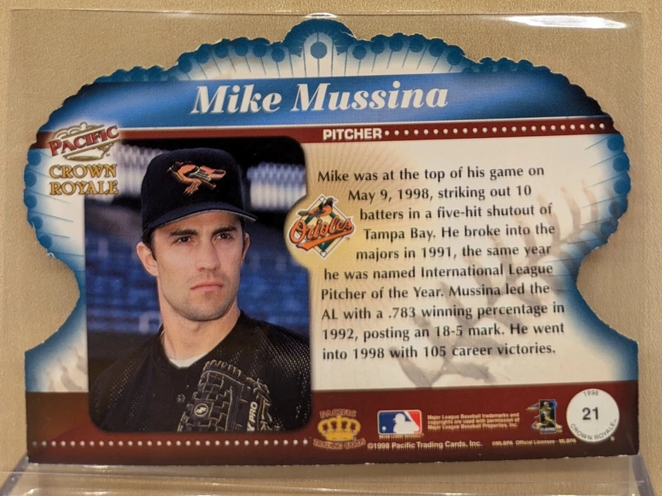 1998 Pacific Crown ROYALE #21 Mike Mussina HOF RARE GOLD FOIL DIE CUT - Image 2 of 2