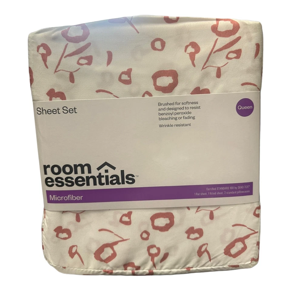 Queen Sheet Set Pink Flowers Printed Microfiber Tulip Room Essentials New Foto 2 de 4