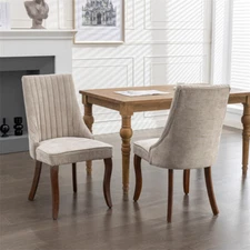 Set of 2 Dining Chair Kitchen Upholstered Side Chairs Armless w/Solid Wood Legs