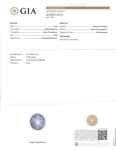 11.99ct Oval Cabochon Blue Star Sapphire GIA Certified - Picture 3 of 15
