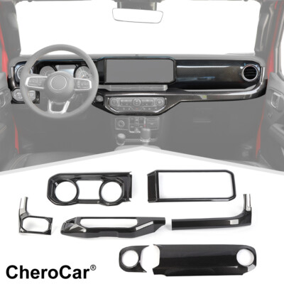 Carbon Fiber Dash Center Console Panel Deco Cover Trim for 2024 Jeep Wrangler JL