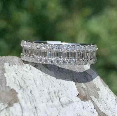 2Ct Baguette Cut Lab Created Diamond Wedding Band Ring 14K White Gold Plated