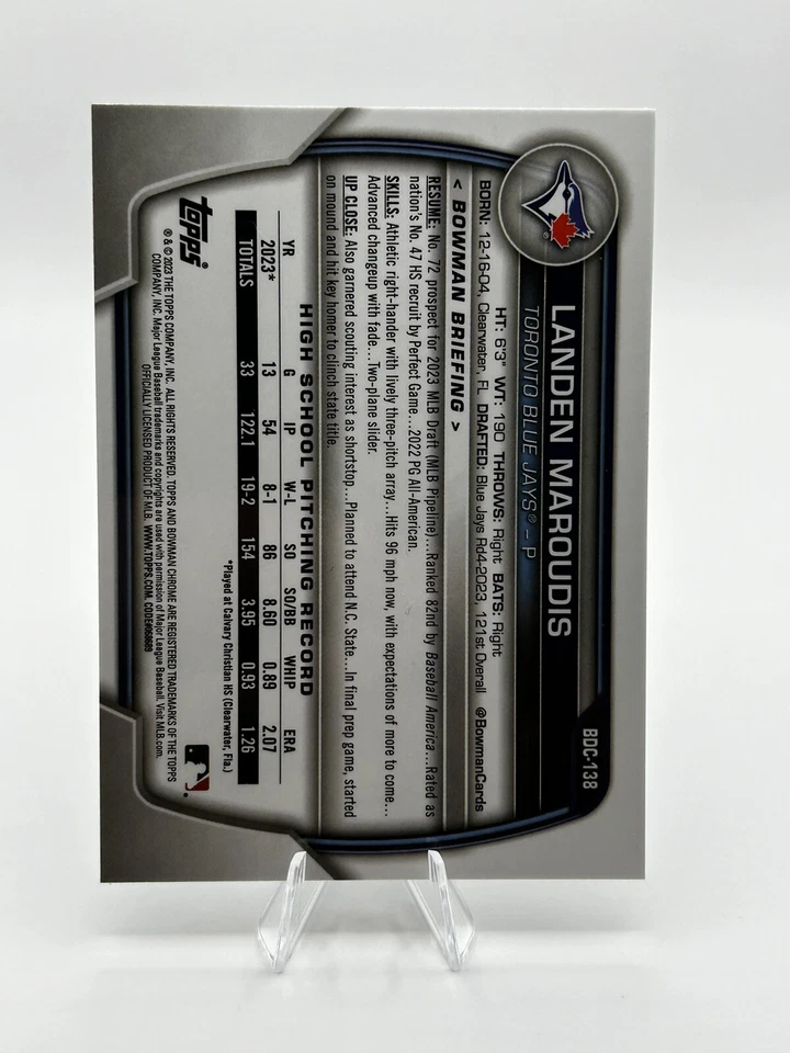 2023 Bowman Draft Sapphire Landen Maroudis 1st Bowman Blue Jays - Image 2 of 2