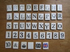 CERAMIC INSERTS tiles label Numbers Alphabet vintage Arts & Crafts shabby chic