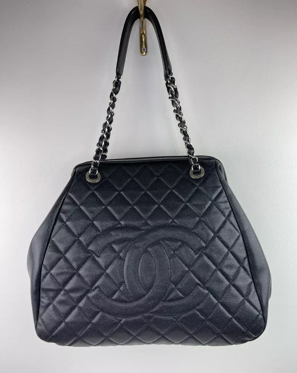 CHANEL Timeless CC Black Caviar Quilted Zip Top Shoulder Bag XL