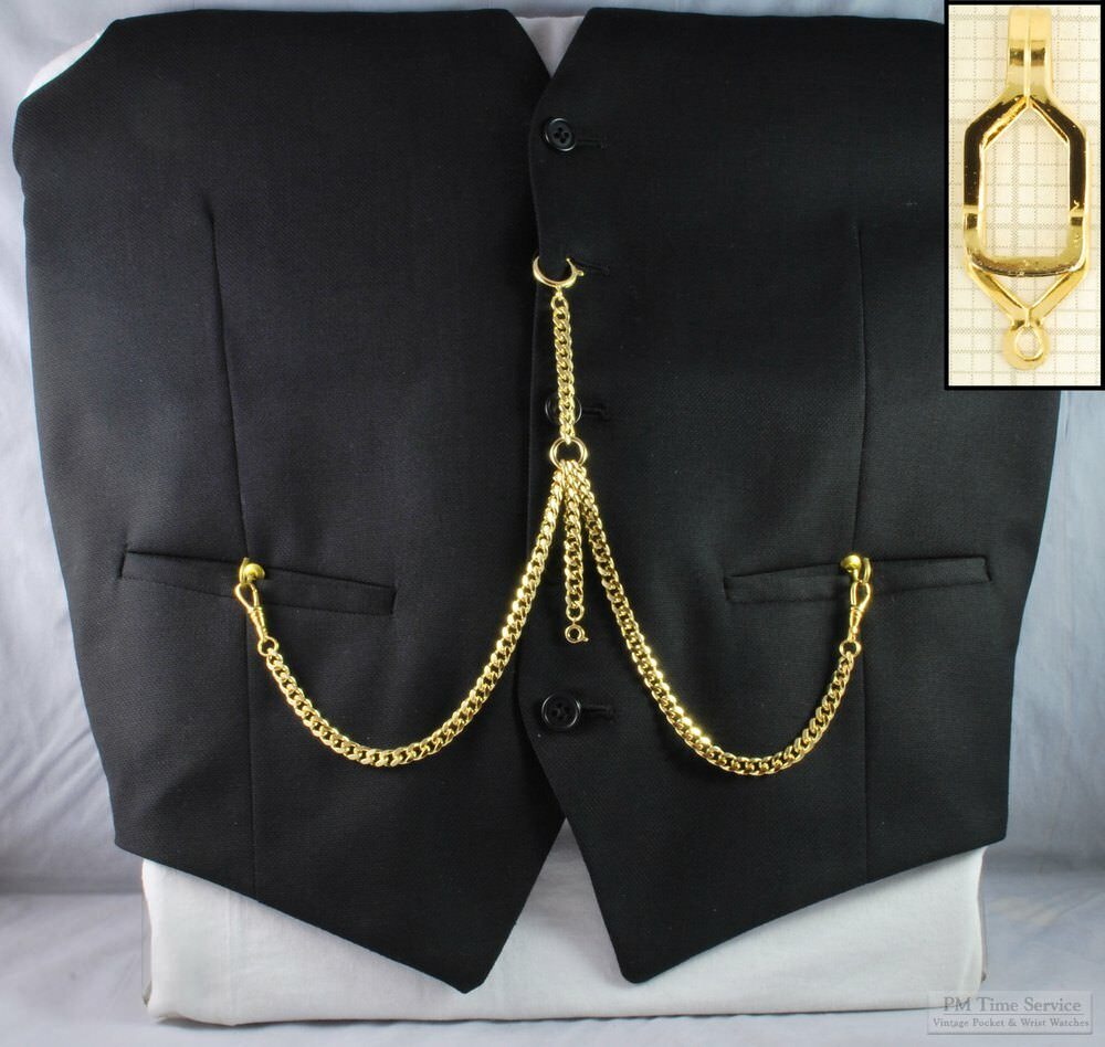 Double Albert pocket watch chain w/ open-style belt clip; various