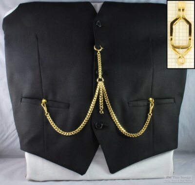 Double Albert pocket watch chain w/ open-style belt clip; various