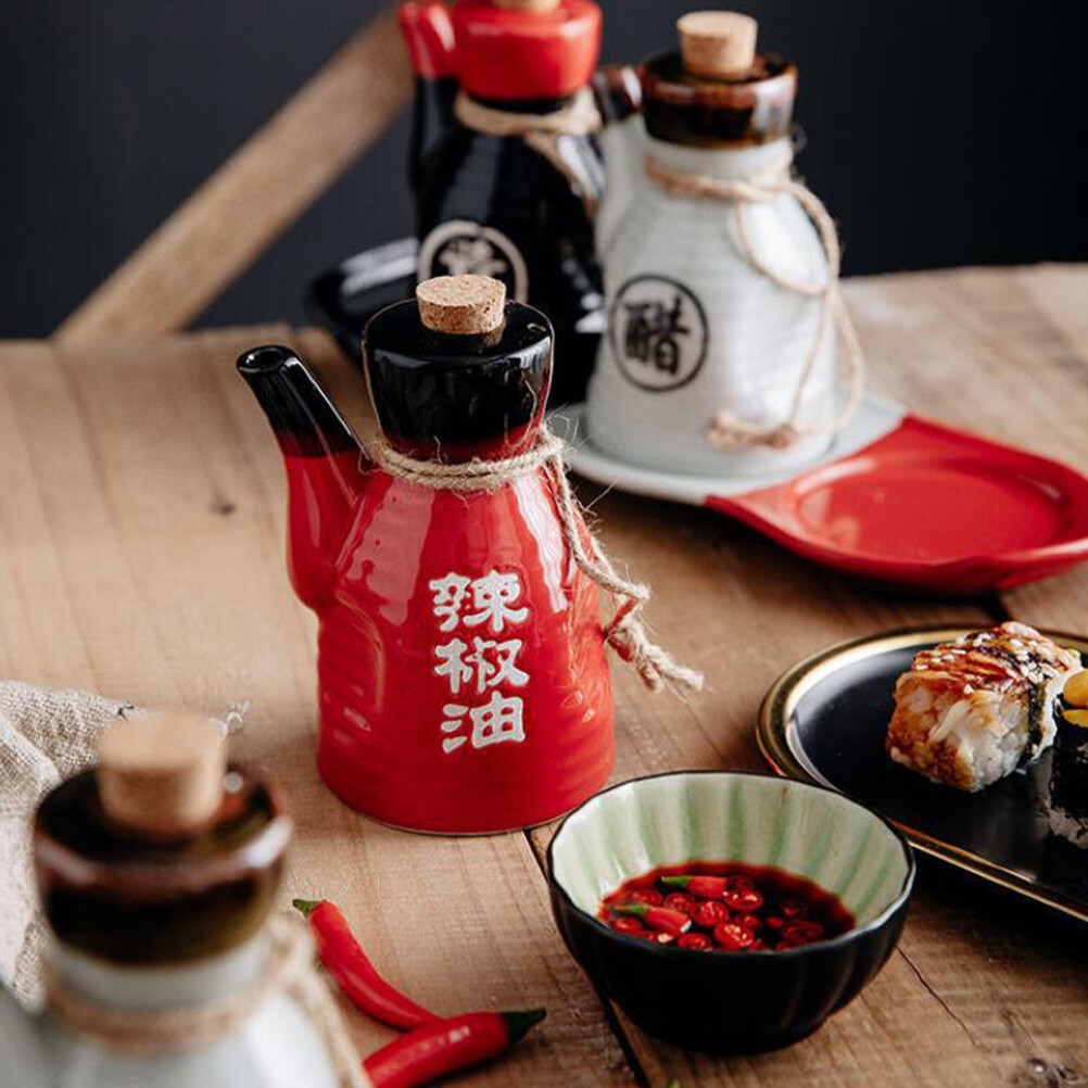 Salt Pepper Sugar Container Set Ceramic Oil Dispenser Pourer