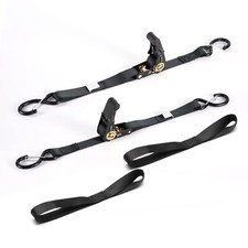 Boat Trailer Transom Ratchet Tie down Straps Short with Latching Hooks and S...