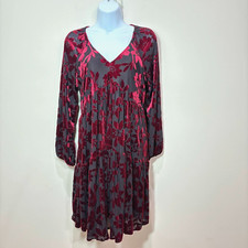 Taylor Red Floral Velvet Burnout Babydoll Dress 6 Whimsigoth Vamp Romantic